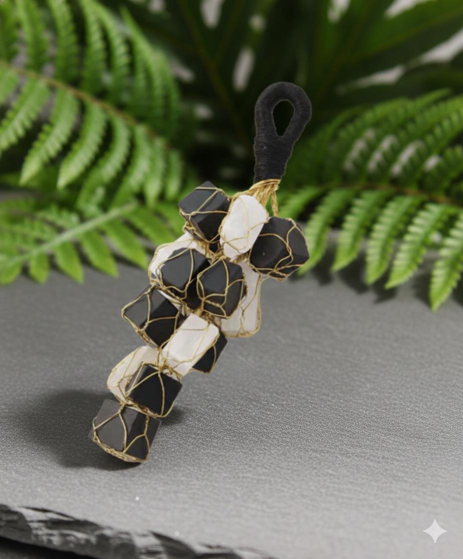 Black tourmaline and selenite hanging